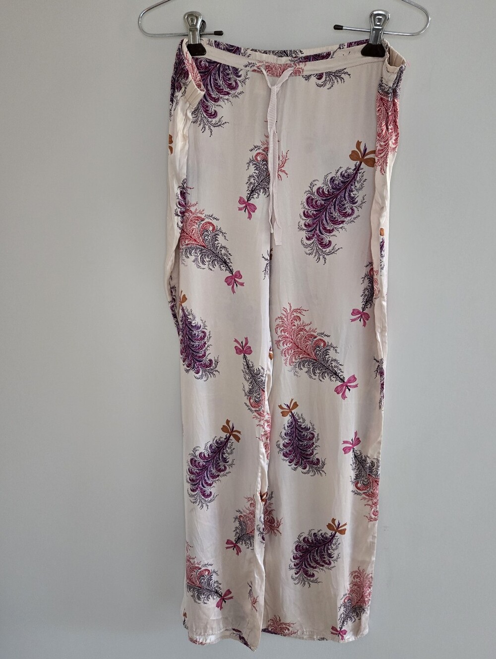 🩷 Victoria's Secret Vintage 100% Silk Cream Pajama Pants with Pink & Purple